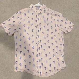 Tommy Hilfiger Pink Linen Casual Shirt With Blue Palm Trees